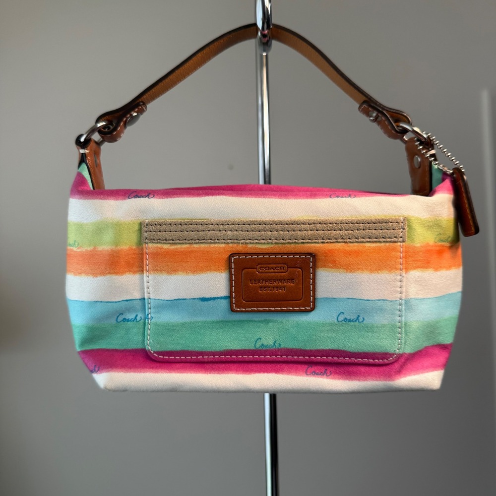VTG Coach Watercolor Stripe Canvas Small Shoulder Bag Womens OS Multicolor